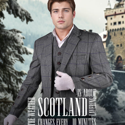 Bold Grey Crail Jacket & Vest - Red Check  -  Italian Tweed Wool | Scottish Formalwear