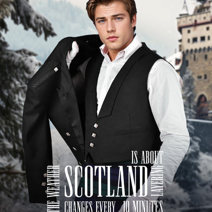 Black Prince Charlie Jacket & Vest -  Traditional Elegance with Modern Craftsmanship