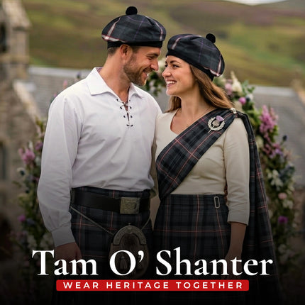Tam O'Shanter Hat with Pompom | Mid Night Sea Tartan