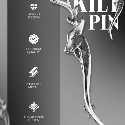 Scottish Kilt Pin for men | Stag Head Pewter Chrome