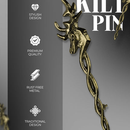 Scottish Kilt Pin for men | Vintage Stag Pewter Antique