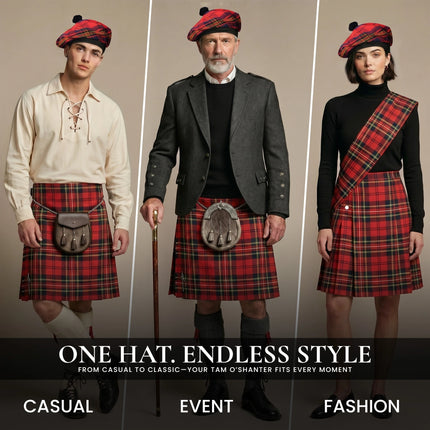 Tam O'Shanter Hat with Pompom | Red Leslie Tartan
