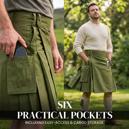Phantom Modern Utility Kilt - Olive Green | Big & Tall