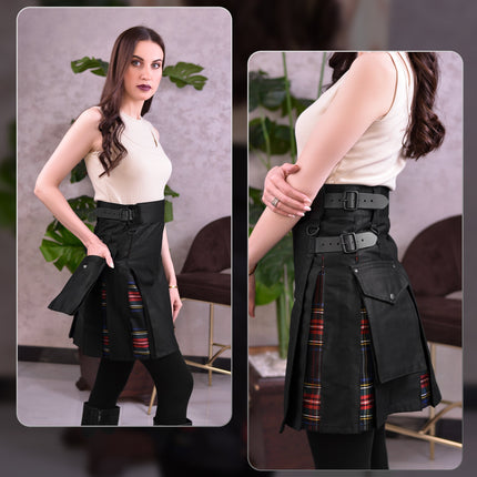 Women's Hybrid Utility Kilt | Black Stewart Tartan | Big & Tall