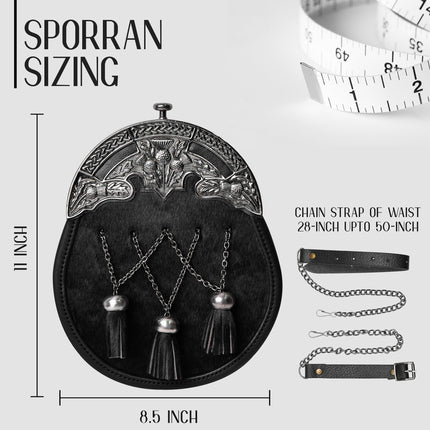 Formal Black Bovine Cross Chain Sporran with Thistle Antique Cantle
