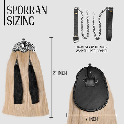 Full Dress Horse Hair Sporran with Thistle Leaf Cantle