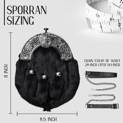 Formal Black Rabbit Fur Sporran with Black Celtic Antique Cantle