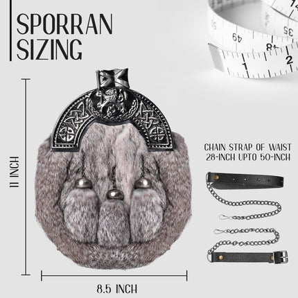 Formal Gray Rabbit Fur Sporran with Gray Lion Antique Cantle