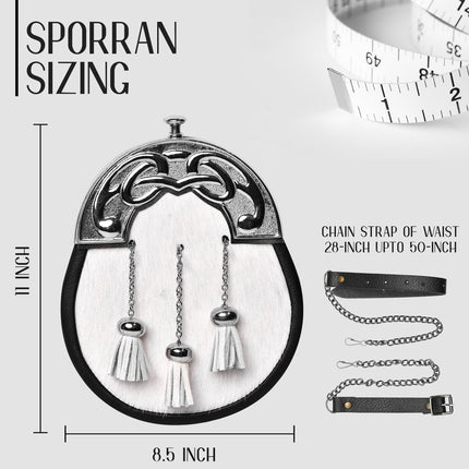 Formal White Bovine Sporran with Chrome Cantle