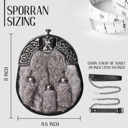 Formal Gray Rabbit Fur Sporran with St. Andrew Antique Cantle