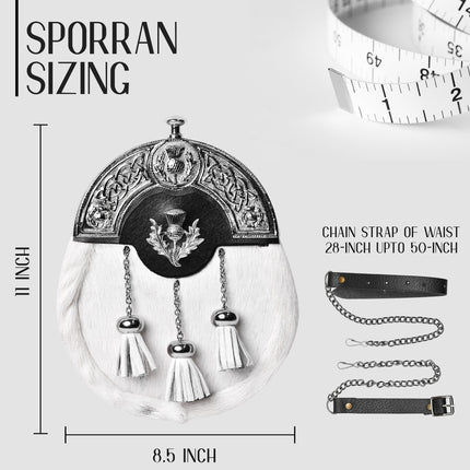 Formal White Bovine Sporran With Targe Leather Cantle