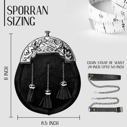 Formal Black Bovine Sporran with Chrome Lion Rampant Cantle
