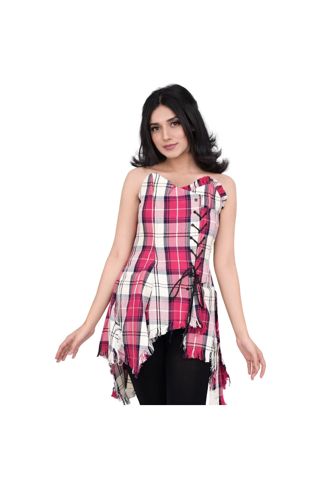 Bella Tartan Corset (Dancing Pink/White)