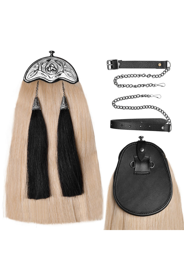 Full Dress Horse Hair Sporran with Celtic Chrome Cantle