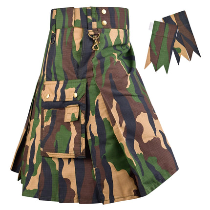 StoneGringe Men’s Camouflage Utility Kilt  - Rugged Ripstop Cotton tactical men kilt with brass hardware