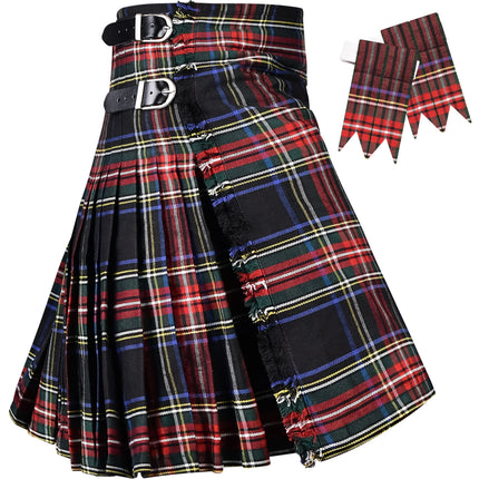 Kilt for Men I Black Stewart Tartan Kilt Polyviscose 8 Yard Traditional Men Kilt | Big & Tall