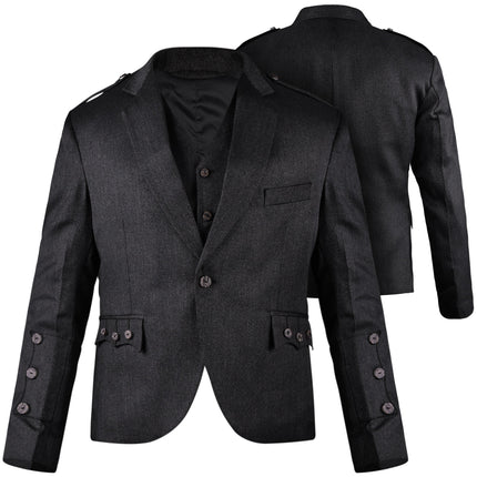 Black Crail Jacket & Vest  -  Italian Tweed Wool | Scottish Formalwear