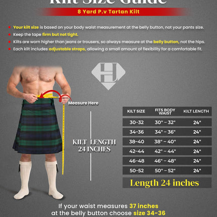Kilt for Men I Black Watch Tartan Kilt Polyviscose 8 Yard Traditional Men Kilt