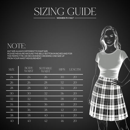 Woman Plaid Kilt - Black Stewart Tartan Kilt - Premium Quality & Timeless Style