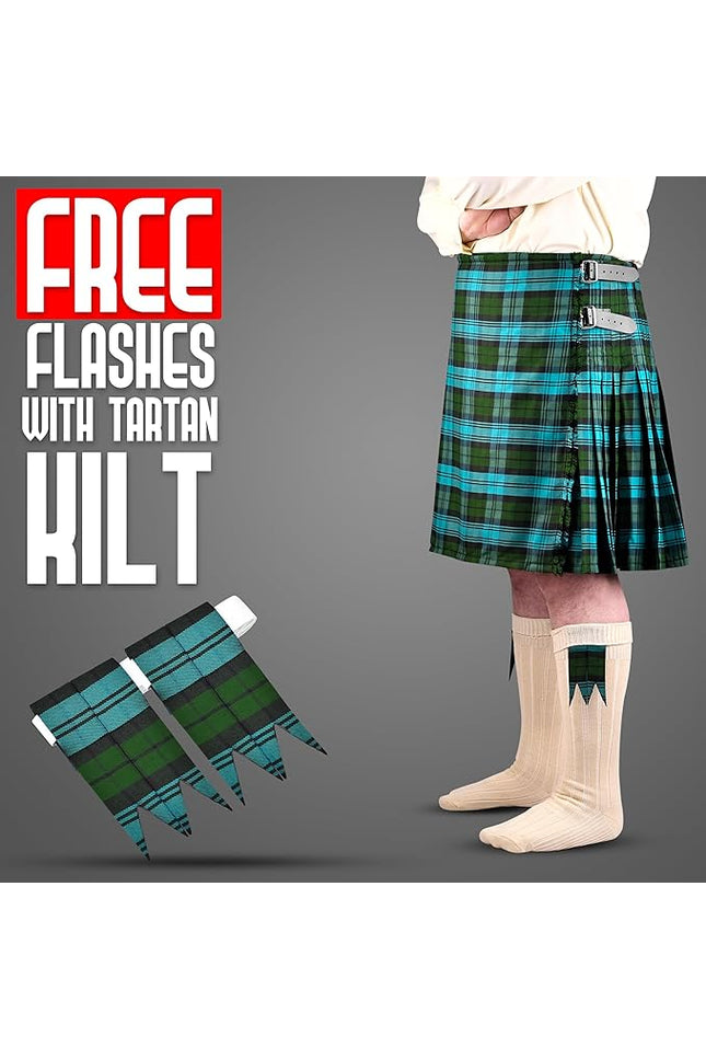 Kilt for Men I Ancient Campbell Tartan Kilt Polyviscose 8 Yard Traditional Men Kilt | Big & Tall