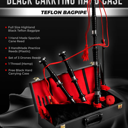 Full Size Bagpipe with Box | Teflon Black