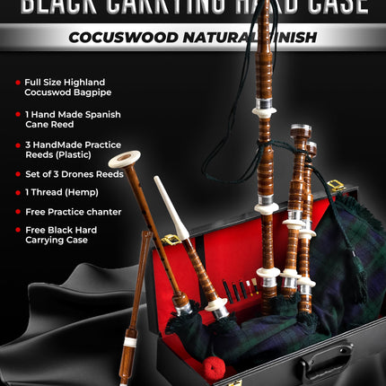 Full Size Rosewood Bagpipe with Box | Black Watch