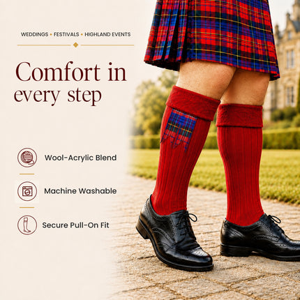 Comfortable Wool Blend Red Kilt Hose | High-Quality Kilt Socks