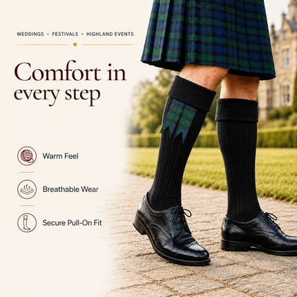 Comfortable Wool Blend Black Kilt Hose | High-Quality Kilt Socks