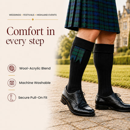 Comfortable Wool Blend Black Kilt Hose | High-Quality Kilt Socks