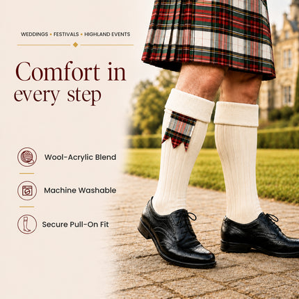 Comfortable Wool Blend White Kilt Hose | High-Quality Kilt Socks