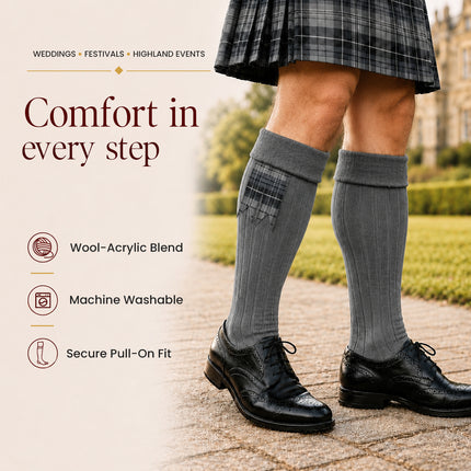 Comfortable Wool Blend Grey Kilt Hose | High-Quality Kilt Socks