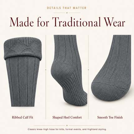 Comfortable Wool Blend Grey Kilt Hose | High-Quality Kilt Socks