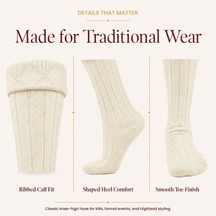 Comfortable Wool Blend Cream Kilt Hose | High-Quality Kilt Socks
