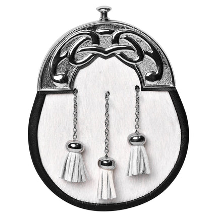 Formal White Bovine Sporran with Chrome Cantle