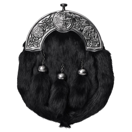Formal Black Rabbit Fur Sporran with Black Celtic Antique Cantle