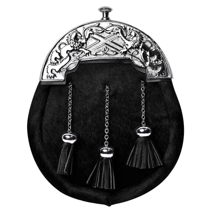 Formal Black Bovine Sporran with Chrome Lion Rampant Cantle