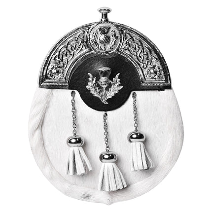 Formal White Bovine Sporran With Targe Leather Cantle