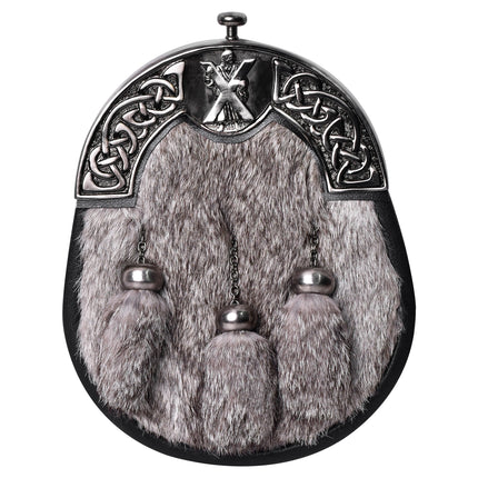 Formal Gray Rabbit Fur Sporran with St. Andrew Antique Cantle