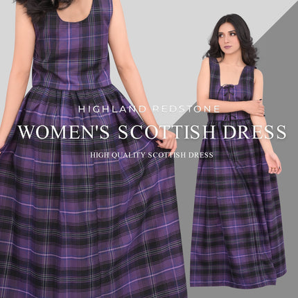 Women's Scottish Highland Dress - Long Tartan Dress | Passion of Scotland Purple