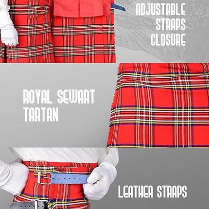 Men's Royal Stewart Tartan Kilt – 16oz Acrylic Wool, 5 Yards Traditional Scottish Kilt