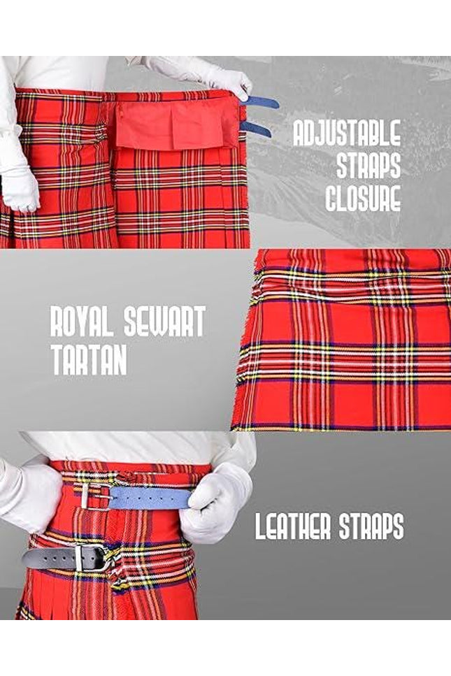 Men's Royal Stewart Tartan Kilt – 16oz Acrylic Wool, 5 Yards Traditional Scottish Kilt