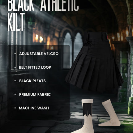 CoreStone Athletic Kilt - Black | Sports kilt For Men