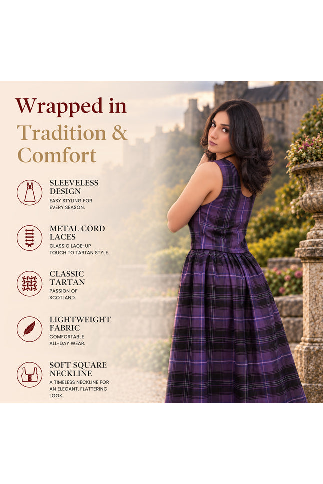 Women's Scottish Highland Dress - Long Tartan Dress | Passion of Scotland Purple