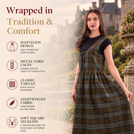 Women's Scottish Highland Dress - Long Tartan Dress | Black Watch Weathered