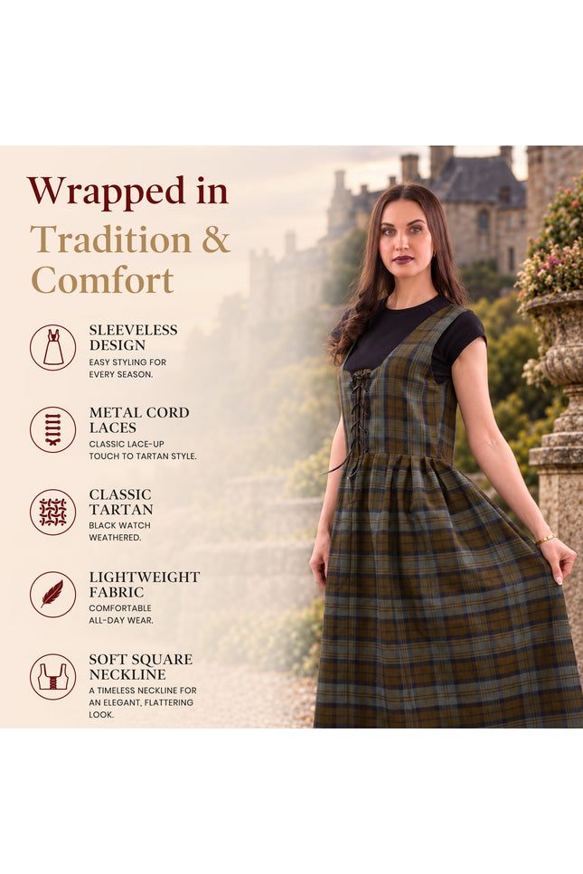 Women's Scottish Highland Dress - Long Tartan Dress | Black Watch Weathered