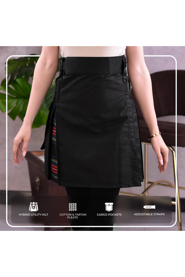 Women's Hybrid Utility Kilt | Black Stewart Tartan