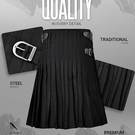 Acrylic Kilt | 16oz Plain Black Tartan Kilt | Big & Tall