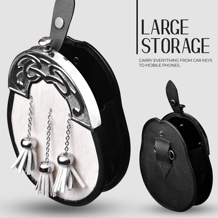 Formal White Bovine Sporran with Chrome Cantle