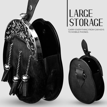 Formal Black Bovine Sporran with Chrome Lion Rampant Cantle