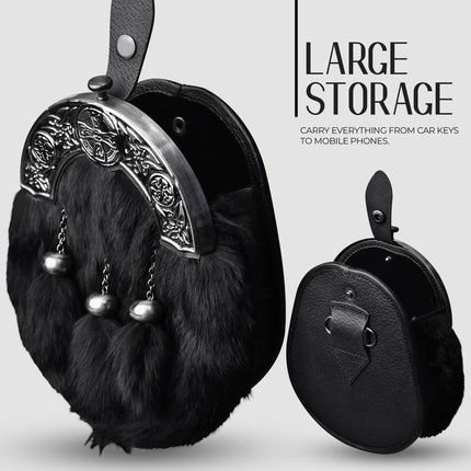 Formal Black Rabbit Fur Sporran with Black Celtic Antique Cantle